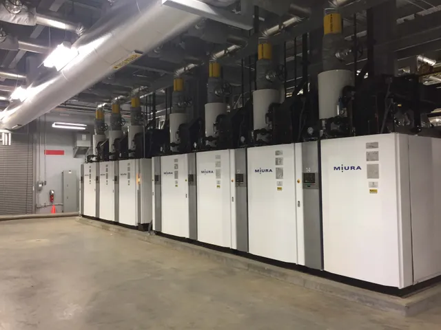 A multi-unit Miura steam boiler installation supplied by D. B. Johnsen Co.